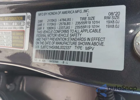 2021 Acura Rdx Technology Package z USA, uszkodzony, nr VIN 5J8TC1H5XML002337